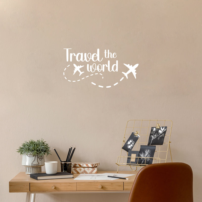 Vinyl Wall Art Decal - Travel The World - 12" x 23" - Inspirational Good Vibes Quote Airplane Design Sticker For Travel Lovers Home Office Bedroom Living Room Decor 3