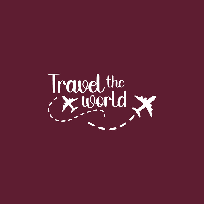 Vinyl Wall Art Decal - Travel The World - 12" x 23" - Inspirational Good Vibes Quote Airplane Design Sticker For Travel Lovers Home Office Bedroom Living Room Decor 1