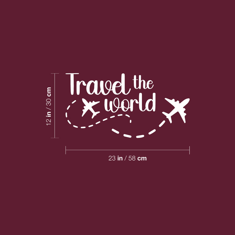 Vinyl Wall Art Decal - Travel The World - 12" x 23" - Inspirational Good Vibes Quote Airplane Design Sticker For Travel Lovers Home Office Bedroom Living Room Decor 4