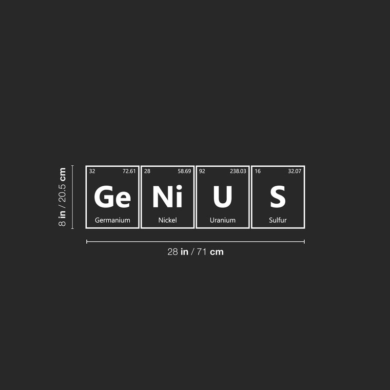 Vinyl Wall Art Decal - GENIUS - 8" x 28" - Trendy Cool Chemistry Element Design Sticker For Home Kids Room Nursery Living Room Playroom Kindergarten Daycare Decor 1