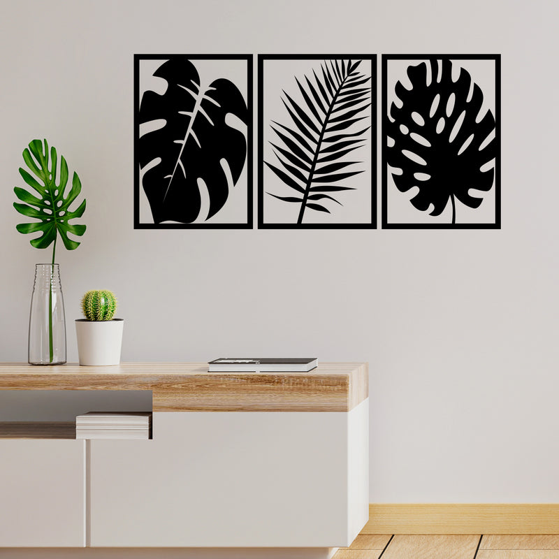 Set Of 3 Vinyl Wall Art Decal - Silhouette Leaves - 25" x 17" Each - Trendy Inspirational Plant Design Sticker For Home Office Bedroom Living Room Indoor Garden Patio Decor 2