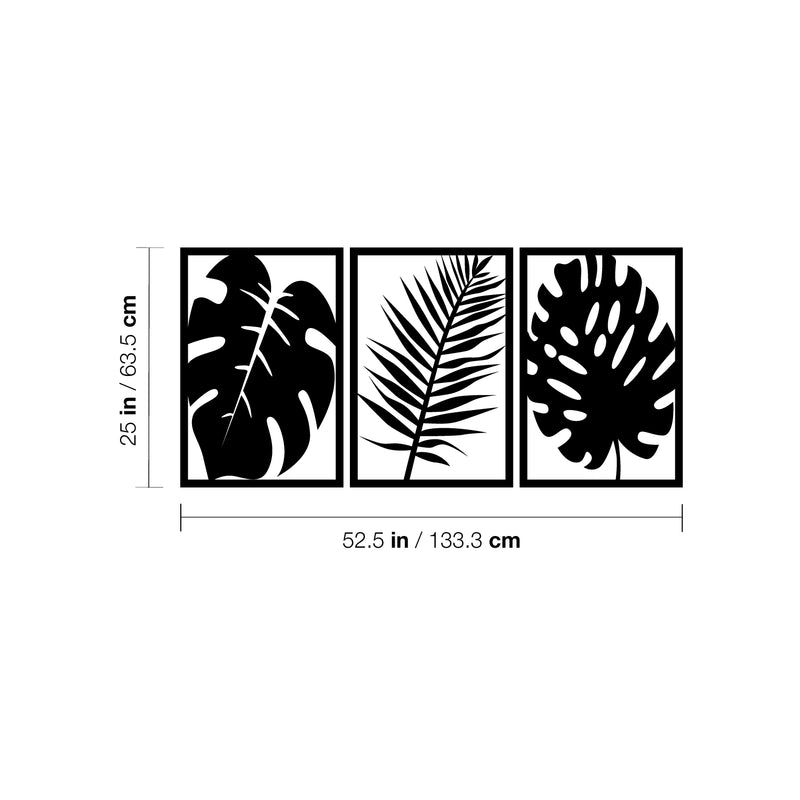 Set Of 3 Vinyl Wall Art Decal - Silhouette Leaves - Each - Trendy Inspirational Plant Design Sticker For Home Office Bedroom Living Room Indoor Garden Patio Decor 4