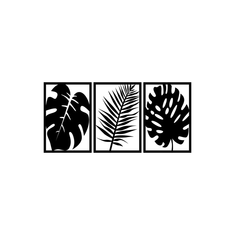 Set Of 3 Vinyl Wall Art Decal - Silhouette Leaves - Each - Trendy Inspirational Plant Design Sticker For Home Office Bedroom Living Room Indoor Garden Patio Decor 1