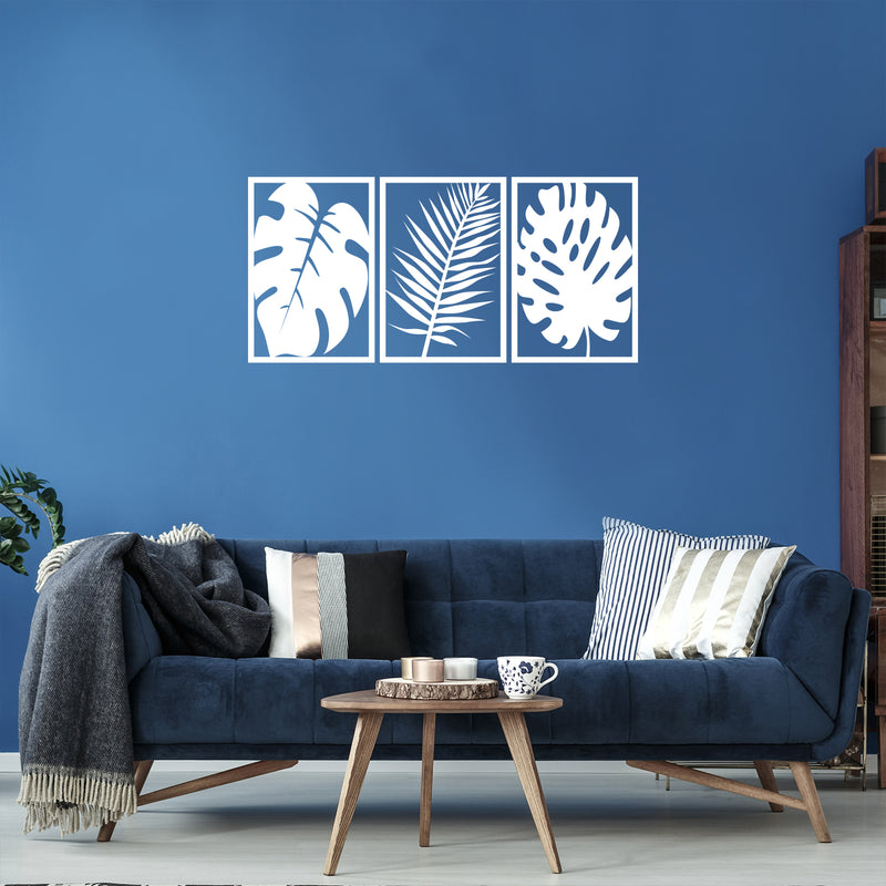 Set Of 3 Vinyl Wall Art Decal - Silhouette Leaves - 25" x 17" Each - Trendy Inspirational Plant Design Sticker For Home Office Bedroom Living Room Indoor Garden Patio Decor 3