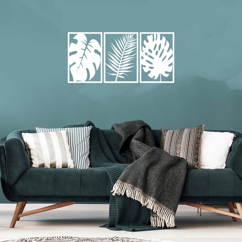 Set Of 3 Vinyl Wall Art Decal - Silhouette Leaves - 25" x 17" Each - Trendy Inspirational Plant Design Sticker For Home Office Bedroom Living Room Indoor Garden Patio Decor 2