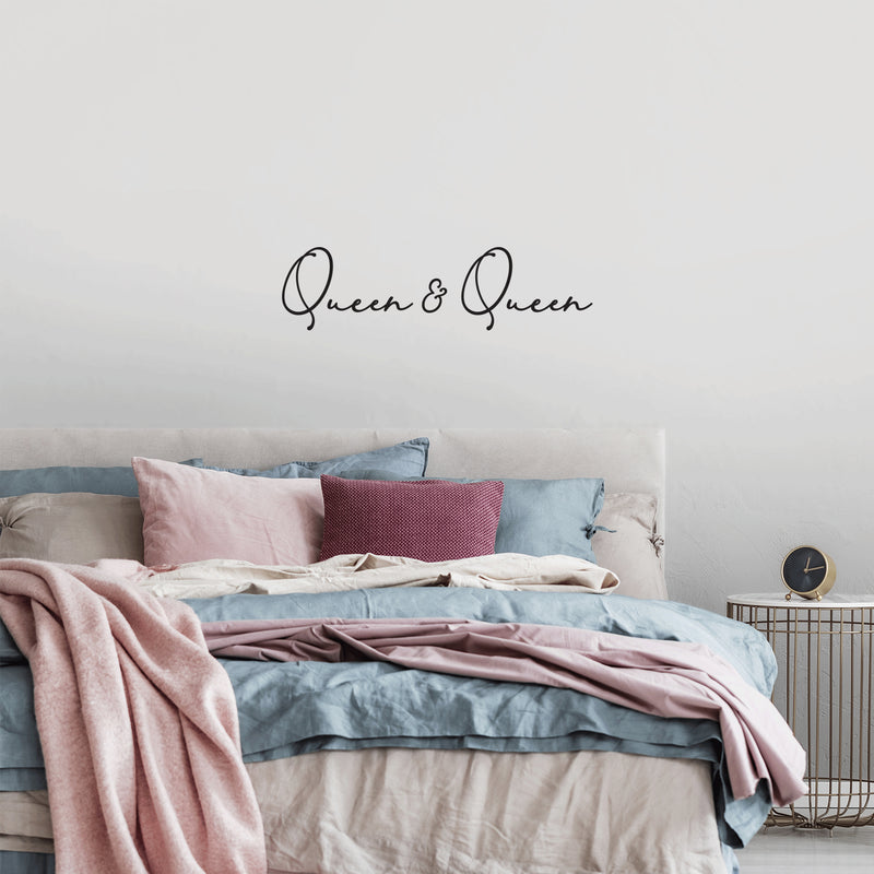 Vinyl Wall Art Decal - Queen & Queen Headboard - 35" x 9.5" - Married Couples Wedding Gift Girlfriends Home Bedroom Quote Sticker Living Room Lesbian Love Women LGBTQ Room Decor 3