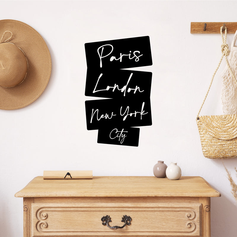 Vinyl Wall Art Decal - Paris London New York - - Modern Inspiring Positive Good Vibes Arrows Design Sticker For Travel Lovers Living Room Playroom Classroom School Office Decor 2