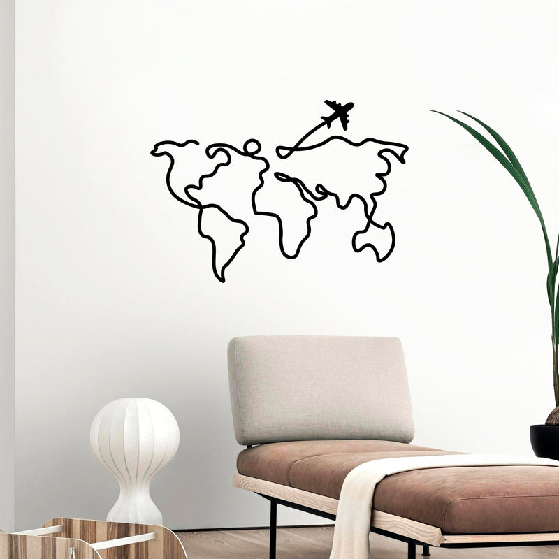 Vinyl Wall Art Decal - World Plane - 24" x 17" - Modern Inspirational Quote Airplane Design Sticker For Travel Lovers Home Office Bedroom Living Room Decor 2