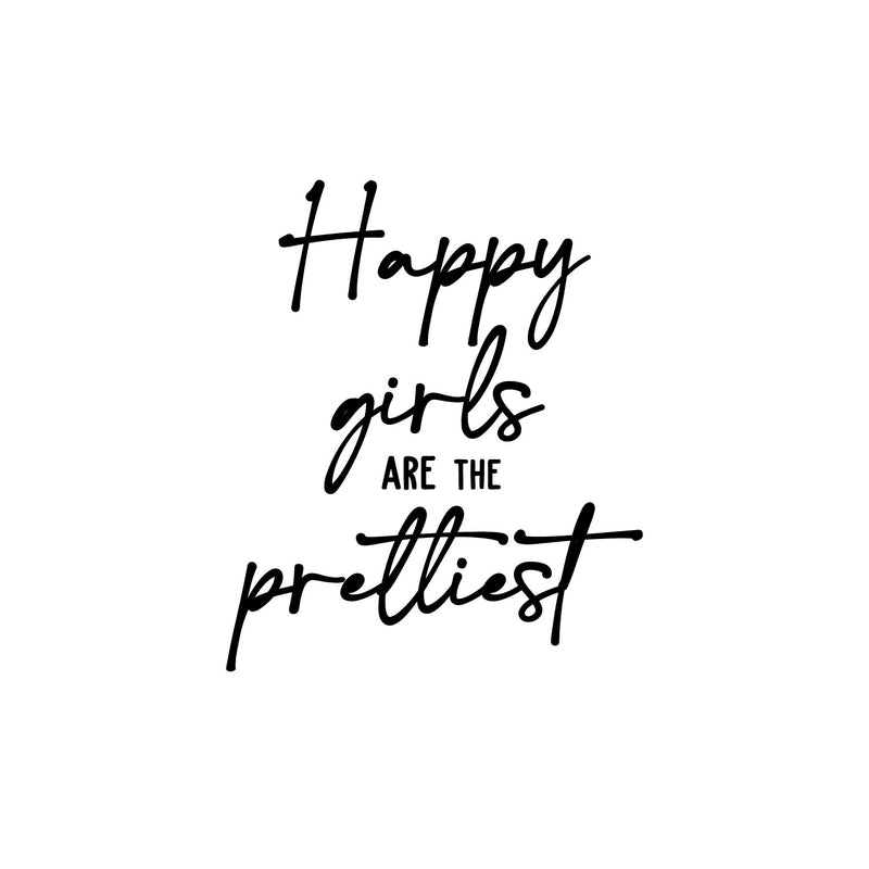 Vinyl Wall Art Decal - Happy Girls Are The Prettiest - Audrey Hepburn Quote Positive Women's Bedroom Apartment - Modern Indoor Outdoor Home Living Room Office Workplace Decor 1