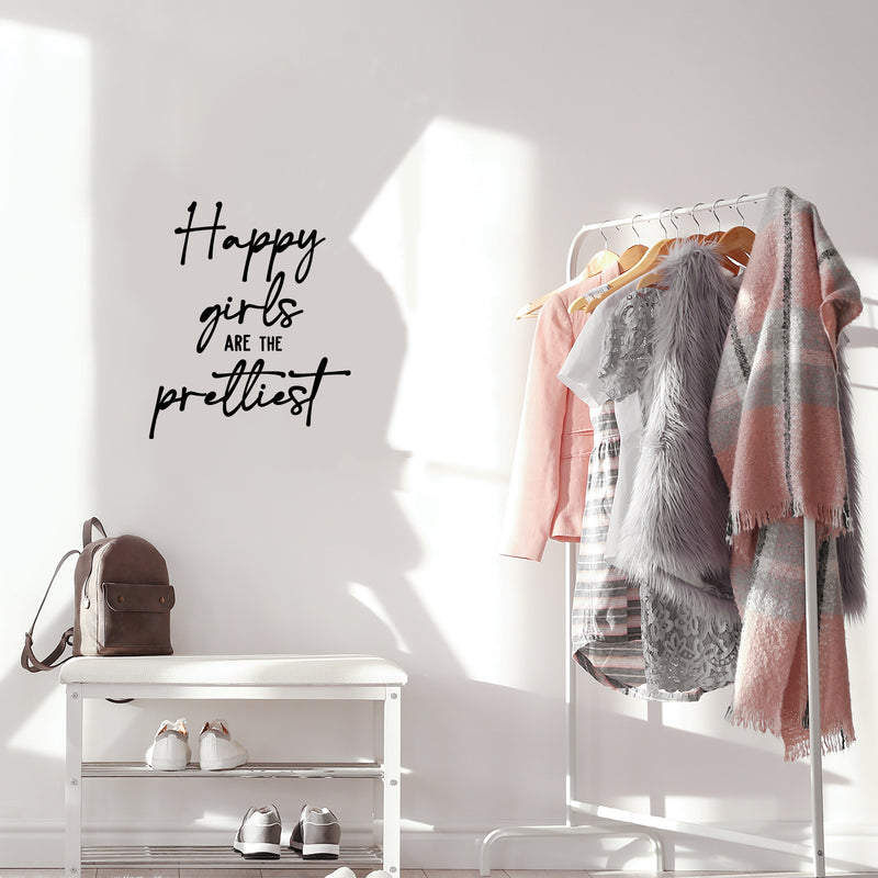Vinyl Wall Art Decal - Happy Girls Are The Prettiest - Audrey Hepburn Quote Positive Women's Bedroom Apartment - Modern Indoor Outdoor Home Living Room Office Workplace Decor 3