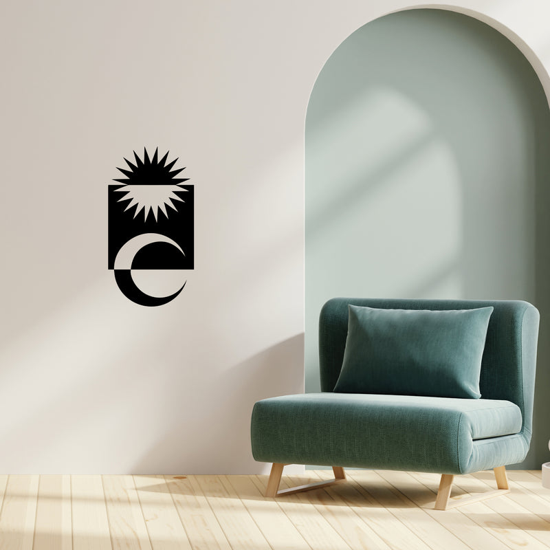 Vinyl Wall Art Decal - Moon And Sun Abstract - 22" x 12" - Trendy Minimalist Figures Design Sticker For Home Office Bedroom Mirror Living Room Store Fine Decor 2