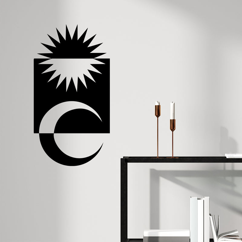Vinyl Wall Art Decal - Moon And Sun Abstract - 22" x 12" - Trendy Minimalist Figures Design Sticker For Home Office Bedroom Mirror Living Room Store Fine Decor 3