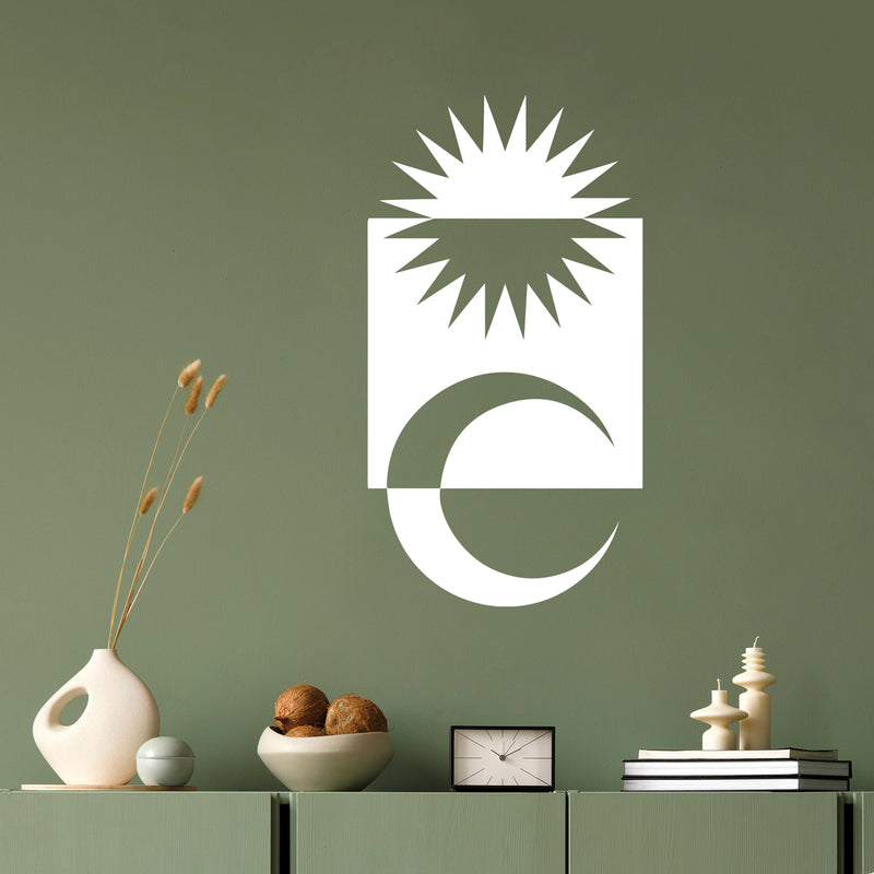 Vinyl Wall Art Decal - Moon And Sun Abstract - 22" x 12" - Trendy Minimalist Figures Design Sticker For Home Office Bedroom Mirror Living Room Store Fine Decor 2