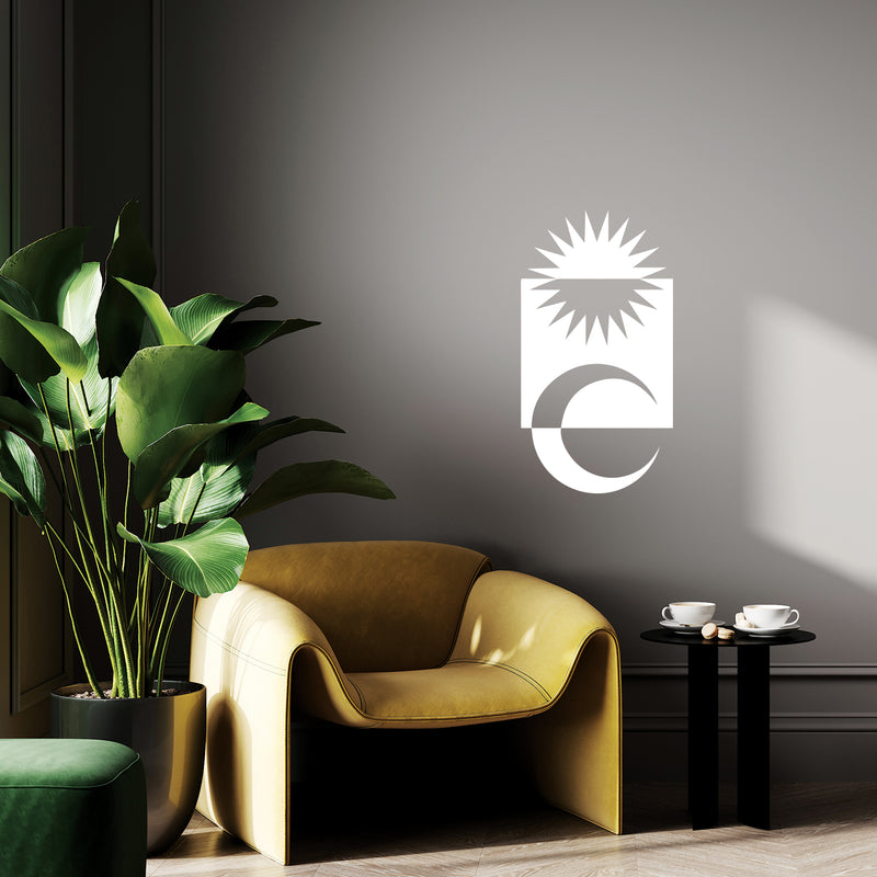 Vinyl Wall Art Decal - Moon And Sun Abstract - 22" x 12" - Trendy Minimalist Figures Design Sticker For Home Office Bedroom Mirror Living Room Store Fine Decor 3