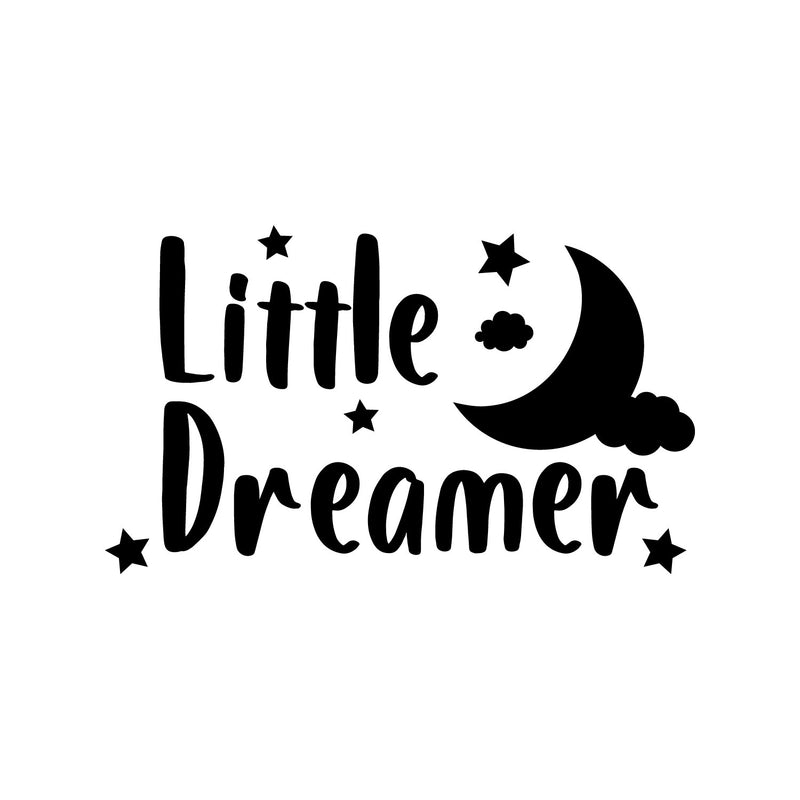 Vinyl Wall Art Decal - Little Dreamer - 8" x 14" - Modern Inspirational Cute Moon Stars Design Sticker For Children Bedroom Home Baby Nursery Daycare Kids Room Decor 1