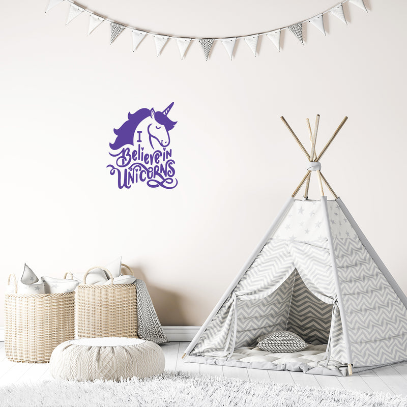 Vinyl Wall Art Decal - I Believe In Unicorns - 20" x 17" - Modern Inspirational Cute Lovely Girly Quote Sticker For Children Bedroom Home Baby Window Decor 2