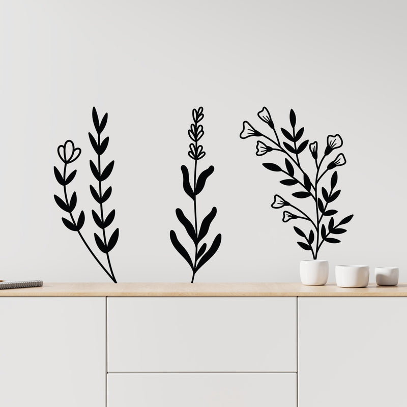 Vinyl Wall Art Decal - Flowers Outline - 45.5" x 18.5" - Trendy Inspirational Plant Design Sticker For Home Office Bedroom Living Room Indoor Garden Patio Decor 4