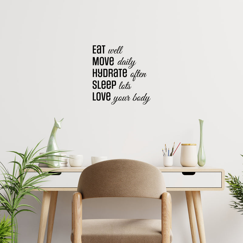 Vinyl Wall Art Decal - Eat Well Move Daily Hydrate Often - - Trendy Motivating Positive Healthy Quote Sticker For Office Yoga CrossFit Center Gym Fitness Lifestyle Decor 2