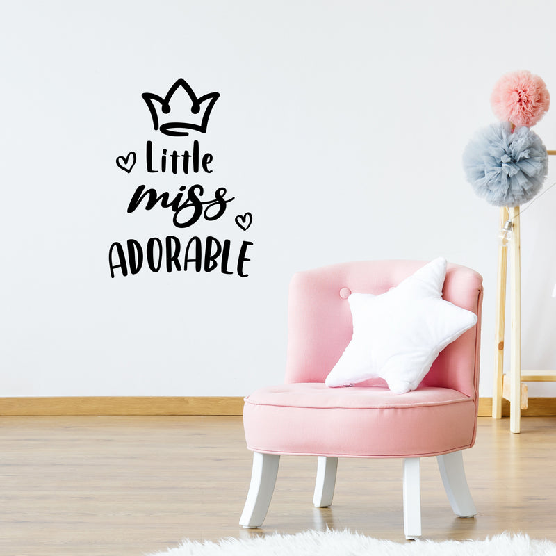 Vinyl Wall Art Decal - Little Miss Adorable - 19.5" x 14" - Cute Modern Inspirational Quote Crown Design Sticker For Home Girl Bedroom Playroom Nursery Daycare Baby Room Decor 2