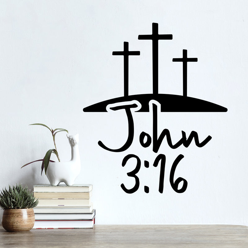 Vinyl Wall Art Decal - John 3:16 - Modern Inspirational Spiritual Religious Quote Cross Design Sticker For Home Office Church Living Room Bedroom Decor 2