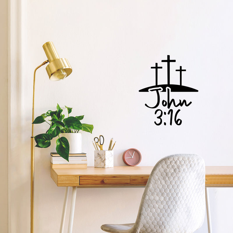Vinyl Wall Art Decal - John 3:16 - Modern Inspirational Spiritual Religious Quote Cross Design Sticker For Home Office Church Living Room Bedroom Decor 3