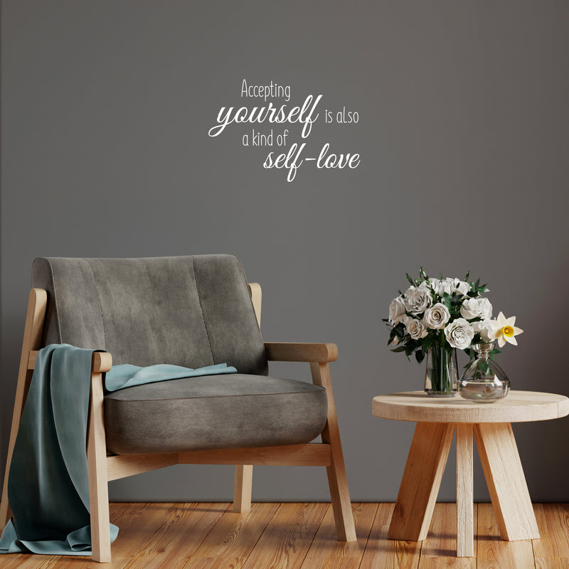 Vinyl Wall Art Decal - Accepting Yourself - 13.5" x 20" - Inspiring Lovely Positive Self Esteem Quote Sticker For Home Bedroom Closet Living Room Coffee Shop Office Decor 1