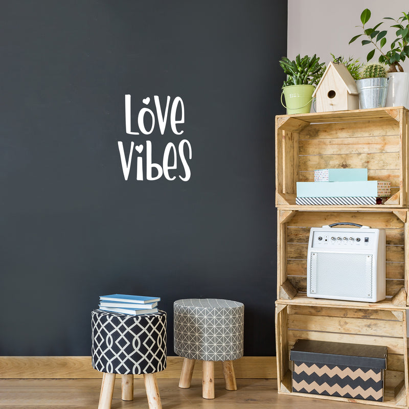 Vinyl Wall Art Decal - Love Vibes - 20" x 17" -  Modern Lovely Quote Heart Design Sticker For Couples Home Office Boyfriend Girlfriend Bedroom Mirror Valentine's Day Decor 3