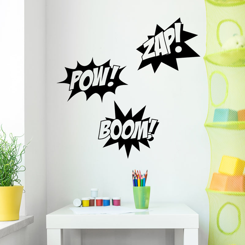 Vinyl Wall Art Decal - Boom Zap Pow - 12" x 27" - Trendy Inspirational Superhero Funny Quote Sticker For Home Bedroom Comic Book Kids Room Classroom School Playroom Decor 2
