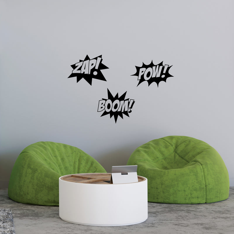 Vinyl Wall Art Decal - Boom Zap Pow - 12" x 27" - Trendy Inspirational Superhero Funny Quote Sticker For Home Bedroom Comic Book Kids Room Classroom School Playroom Decor 3