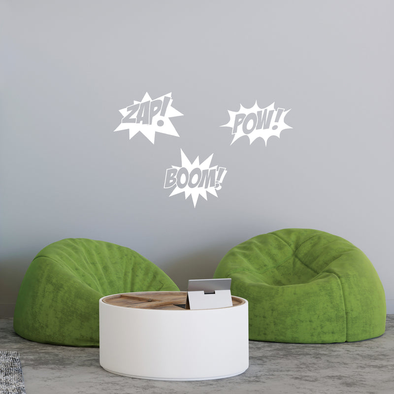 Vinyl Wall Art Decal - Boom Zap Pow - 12" x 27" - Trendy Inspirational Superhero Funny Quote Sticker For Home Bedroom Comic Book Kids Room Classroom School Playroom Decor 3