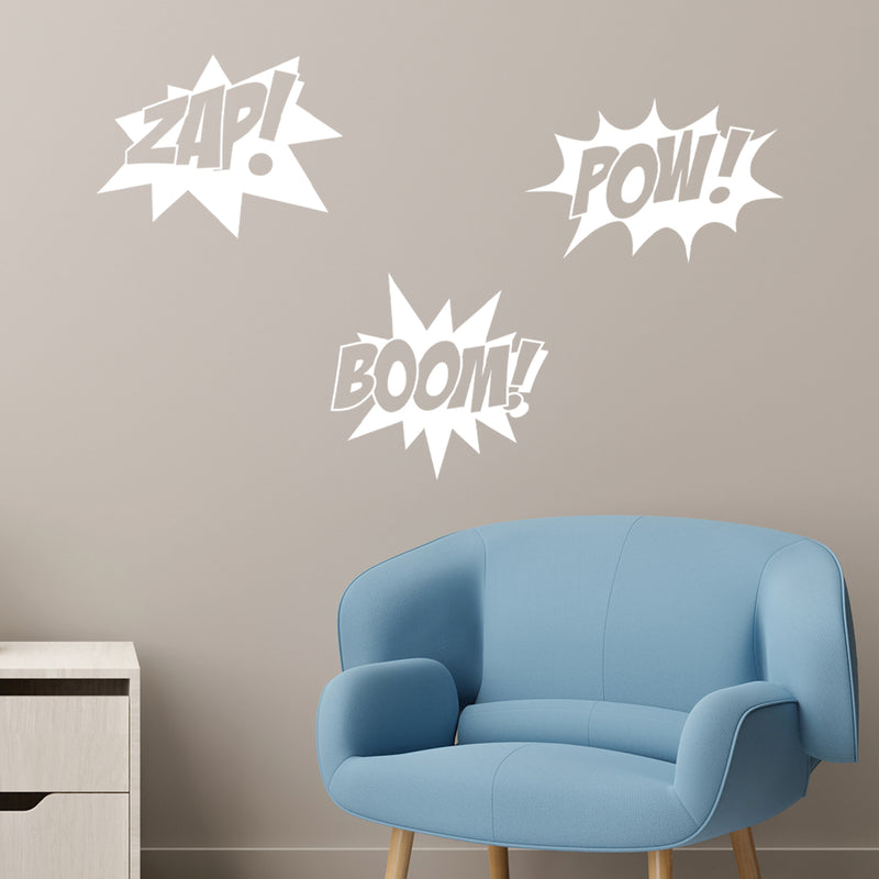 Vinyl Wall Art Decal - Boom Zap Pow - 12" x 27" - Trendy Inspirational Superhero Funny Quote Sticker For Home Bedroom Comic Book Kids Room Classroom School Playroom Decor 2