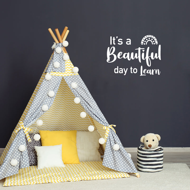 Vinyl Wall Art Decal - It's A Beautiful Day To Learn - 15" x 20" - Modern Inspirational Cute Rainbow Design Sticker For Children Bedroom Home Baby Nursery Daycare Kids Room Decor 3
