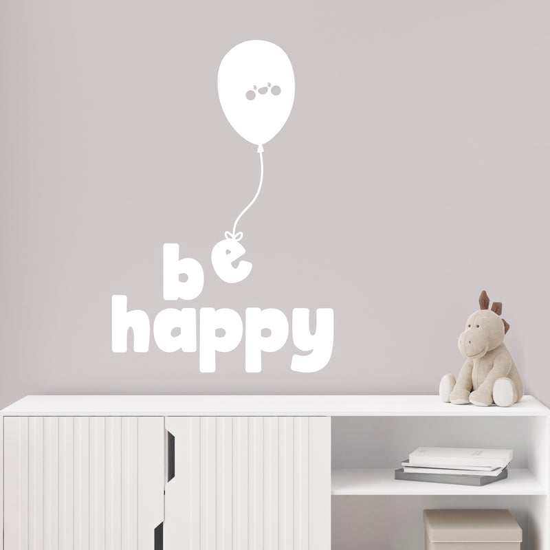 Vinyl Wall Art Decal - Be Happy - 21" x 14" - Modern Inspirational Cute Design Balloon Sticker For Children Bedroom Home Baby Nursery Daycare Kids Room Decor 2