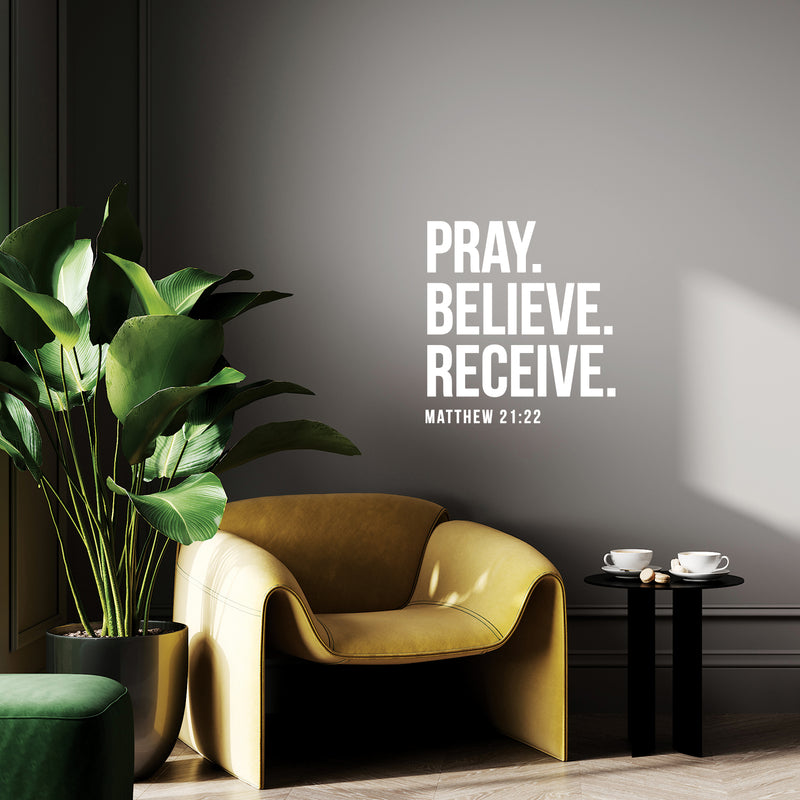 Vinyl Wall Art Decal - Pray Believe Receive Matthew 21 22 - 16" x 15" - Modern Inspirational Spiritual Religious Quote Sticker For Home Office Church Living Room Bedroom Decor 3