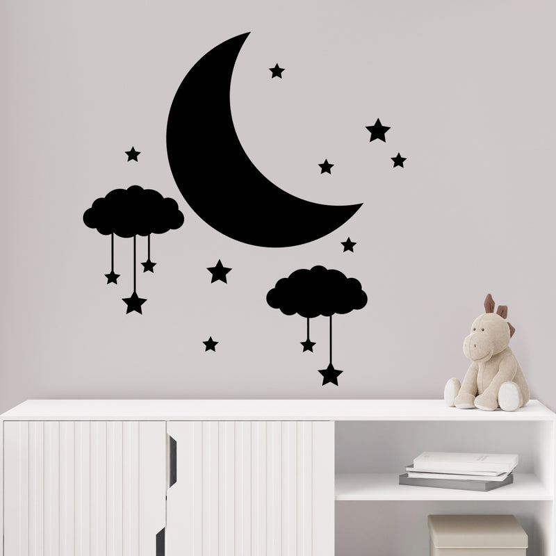 Vinyl Wall Art Decal - Stars And Moon - 19. Trendy Inspirational Cute Night Design Sticker For Children Bedroom Home Baby Nursery Daycare Stars Kids Room Decor 2