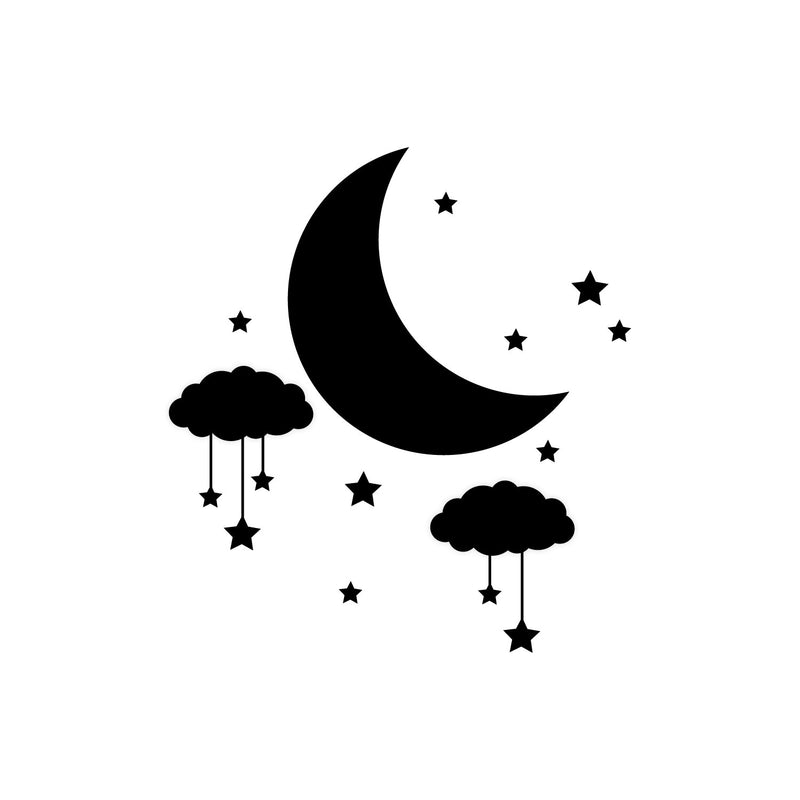 Vinyl Wall Art Decal - Stars And Moon - 19. Trendy Inspirational Cute Night Design Sticker For Children Bedroom Home Baby Nursery Daycare Stars Kids Room Decor 1