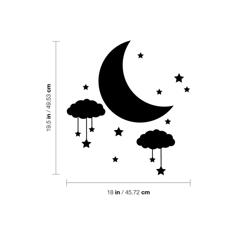 Vinyl Wall Art Decal - Stars And Moon - 19.5" x 18" - Trendy Inspirational Cute Night Design Sticker For Children Bedroom Home Baby Nursery Daycare Stars Kids Room Decor 4