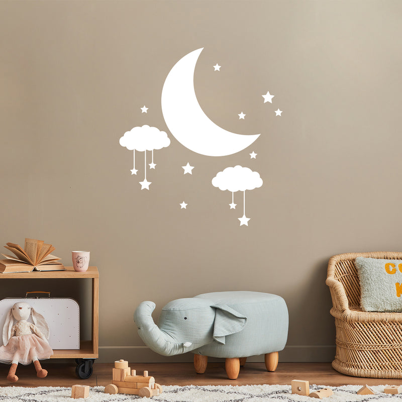 Vinyl Wall Art Decal - Stars And Moon - 19.5" x 18" - Trendy Inspirational Cute Night Design Sticker For Children Bedroom Home Baby Nursery Daycare Stars Kids Room Decor 3