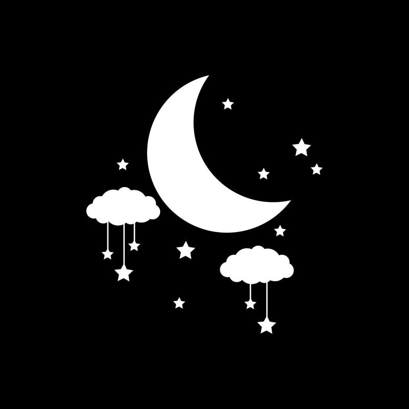 Vinyl Wall Art Decal - Stars And Moon - 19.5" x 18" - Trendy Inspirational Cute Night Design Sticker For Children Bedroom Home Baby Nursery Daycare Stars Kids Room Decor 1