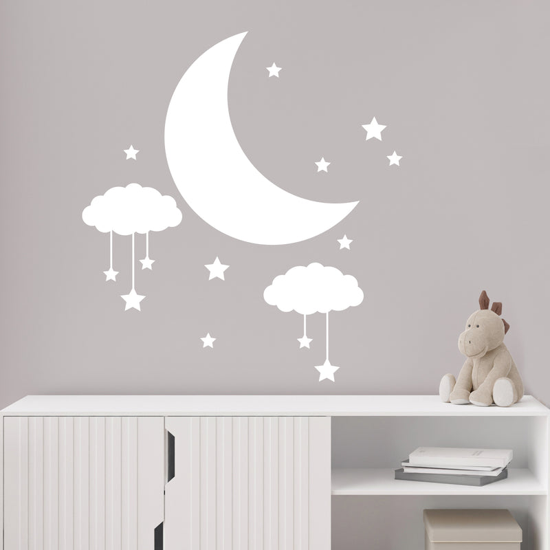 Vinyl Wall Art Decal - Stars And Moon - 19.5" x 18" - Trendy Inspirational Cute Night Design Sticker For Children Bedroom Home Baby Nursery Daycare Stars Kids Room Decor 2