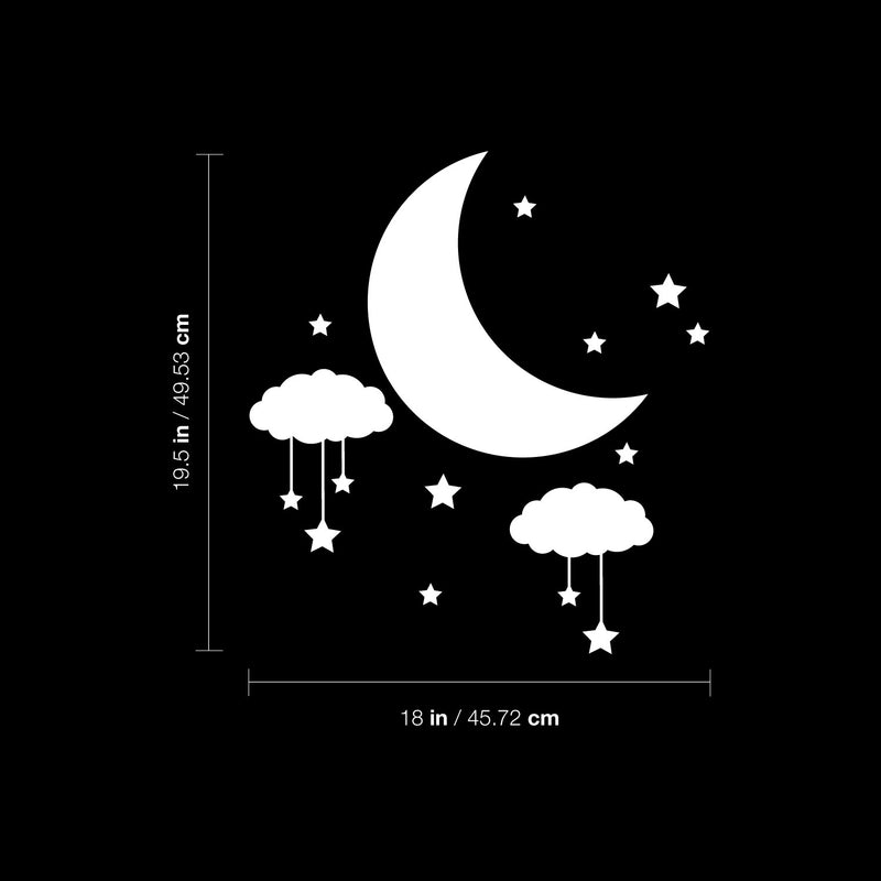 Vinyl Wall Art Decal - Stars And Moon - 19.5" x 18" - Trendy Inspirational Cute Night Design Sticker For Children Bedroom Home Baby Nursery Daycare Stars Kids Room Decor 4