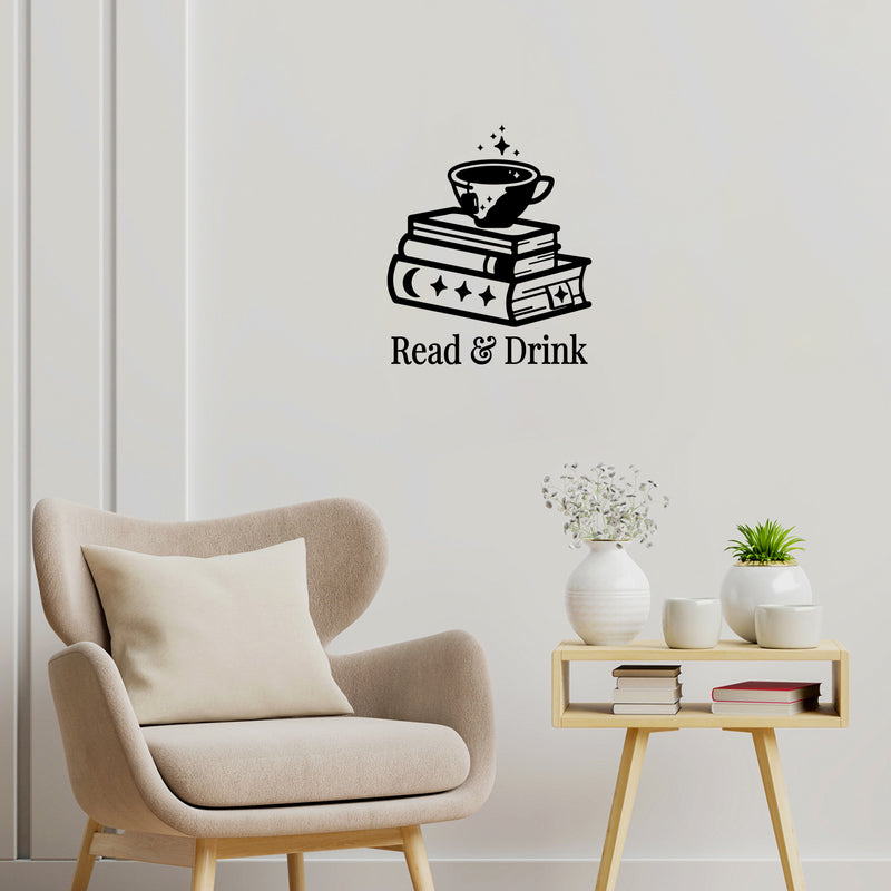 Vinyl Wall Art Decal - Read And Drink - Modern Inspirational Caffeine Lovers Quote Book Mug Design Sticker For Home Office Kitchen Coffee Shop Restaurant Decor 2