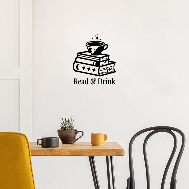 Vinyl Wall Art Decal - Read And Drink - Modern Inspirational Caffeine Lovers Quote Book Mug Design Sticker For Home Office Kitchen Coffee Shop Restaurant Decor 3