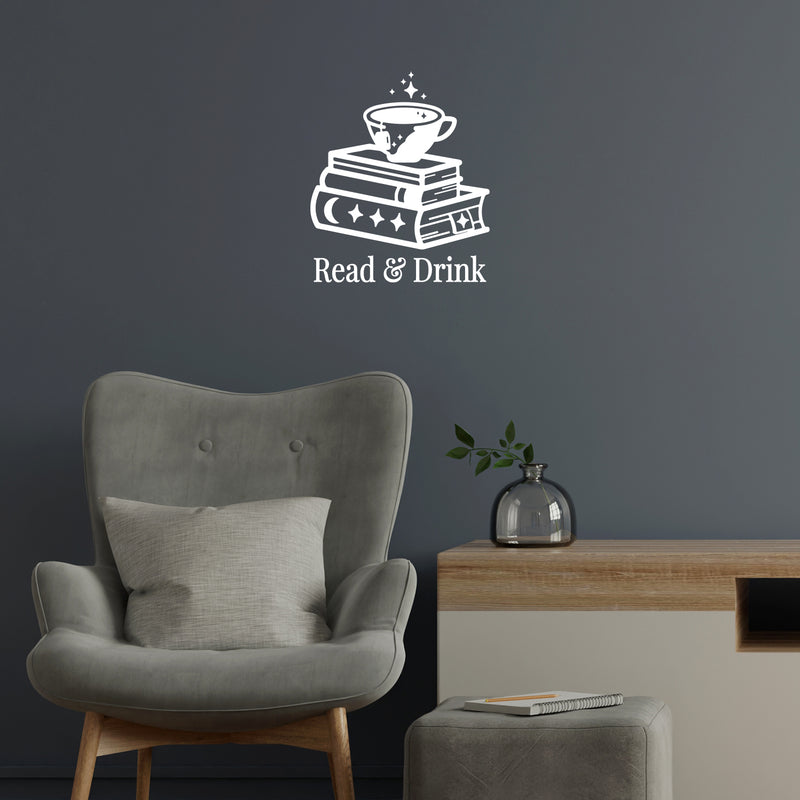 Vinyl Wall Art Decal - Read And Drink - 20" x 17" - Modern Inspirational Caffeine Lovers Quote Book Mug Design Sticker For Home Office Kitchen Coffee Shop Restaurant Decor 3