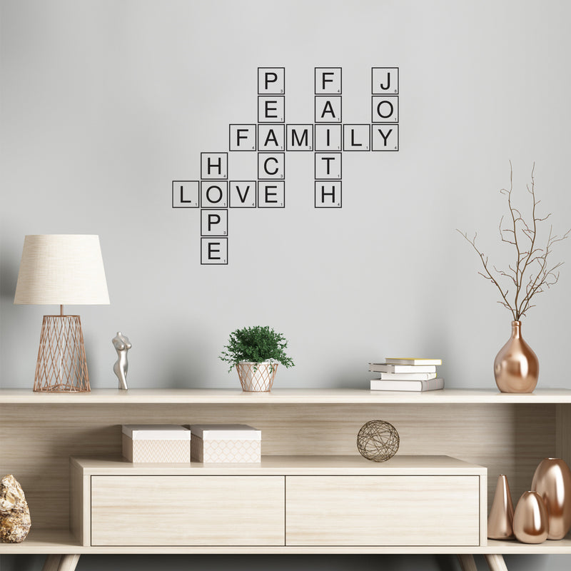 Vinyl Wall Art Decal - Family Love Joy Crossword - 35. - Trendy Cute Inspirational Quote Sticker For Family Home Office Couple Bedroom Living Room Entryway Decor 2