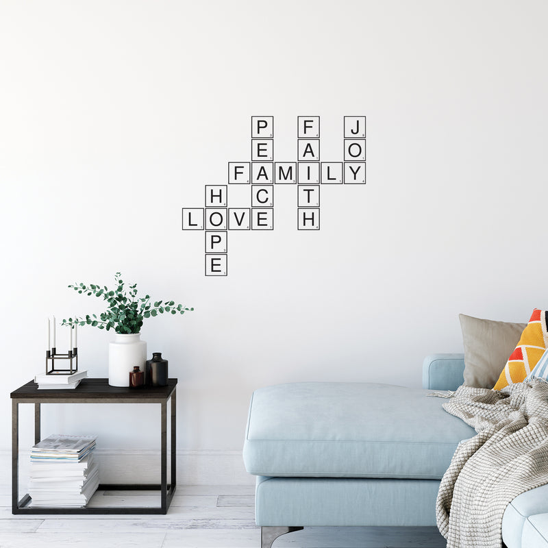 Vinyl Wall Art Decal - Family Love Joy Crossword - 35.5" x 30.5" - Trendy Cute Inspirational Quote Sticker For Family Home Office Couple Bedroom Living Room Entryway Decor 3