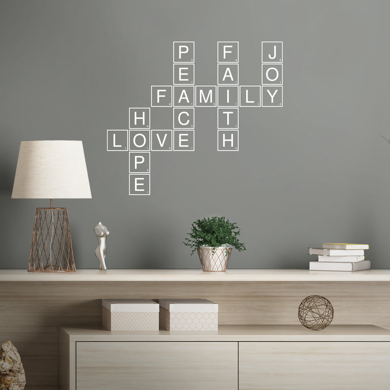 Vinyl Wall Art Decal - Family Love Joy Crossword - 35.5" x 30.5" - Trendy Cute Inspirational Quote Sticker For Family Home Office Couple Bedroom Living Room Entryway Decor 2