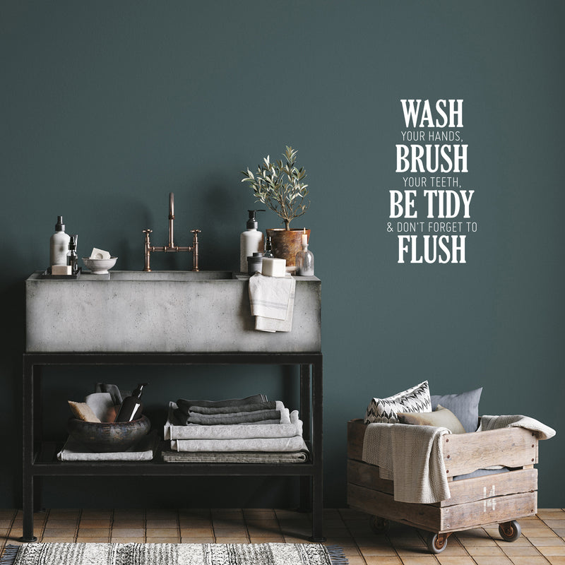 Vinyl Wall Art Decal - Wash Brush Be Tidy Flush - 25" x 13.5" - Trendy Lovely Fun Oral Hygiene Quote Sticker For Home Kids Bathroom Dentist Office Daycare Playroom Playground Restrooms Decor 3