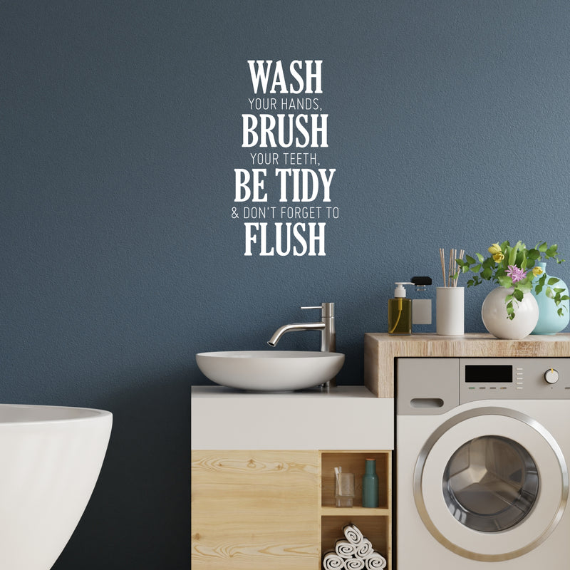 Vinyl Wall Art Decal - Wash Brush Be Tidy Flush - 25" x 13.5" - Trendy Lovely Fun Oral Hygiene Quote Sticker For Home Kids Bathroom Dentist Office Daycare Playroom Playground Restrooms Decor 2