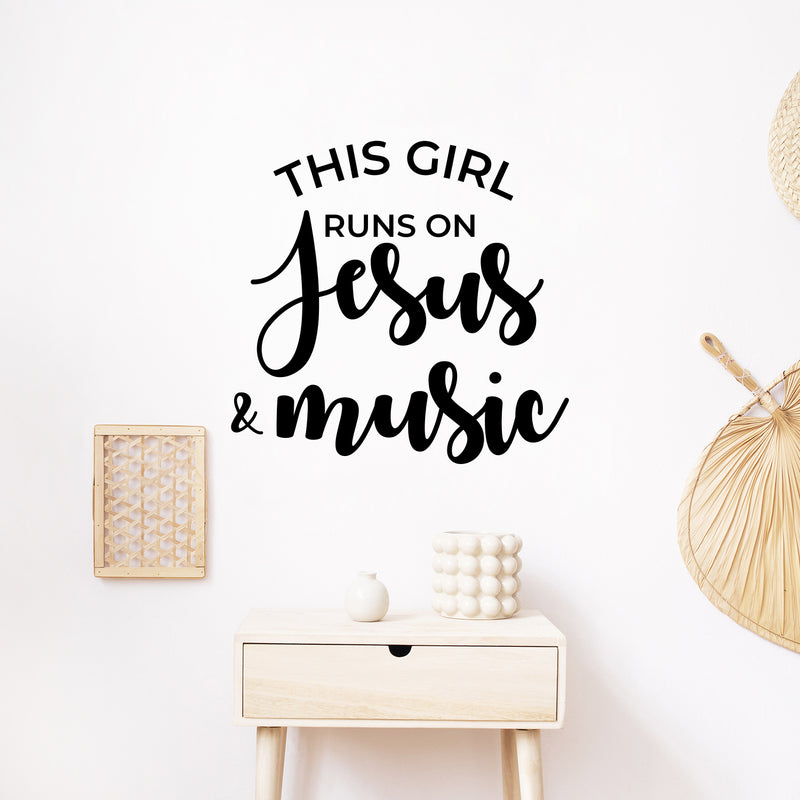 Vinyl Wall Art Decal - This Girl Runs On Jesus & Music - 15" x 16" - Modern Spiritual Lovely Inspiring Quote Sticker For Home Bedroom Living Room Coffee Shop Religious Center Decor 2